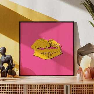Pink and Yellow Kissing Lips Poster
