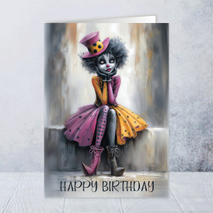Pink and Yellow Lady Clown Birthday Greeting Card