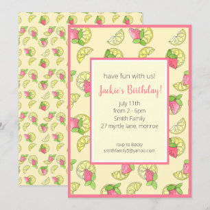 Pink and Yellow Lemon Girls Birthday  Invitation