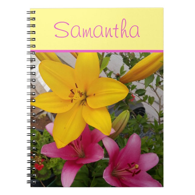 Pink and Yellow Lily Lillies Flower Girls Name  No Notebook (Front)