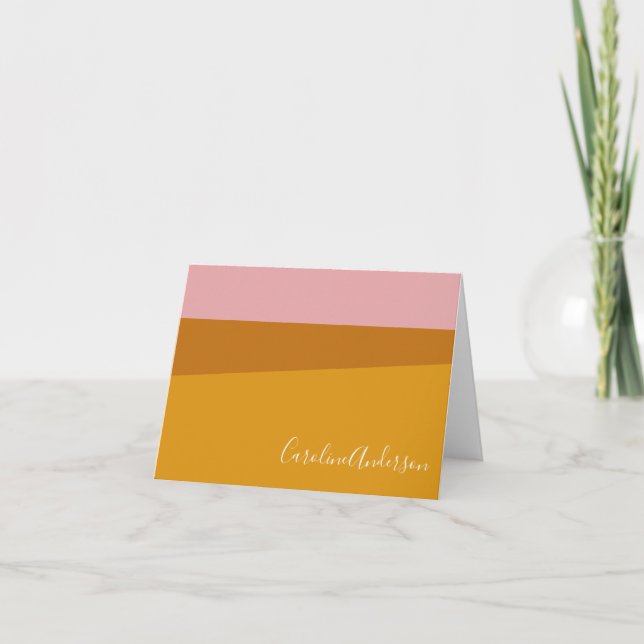 Pink and Yellow Modern Geometric Custom Name Note Card (Front)