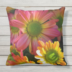 Pink and Yellow Mums Outdoor Accent Pillow