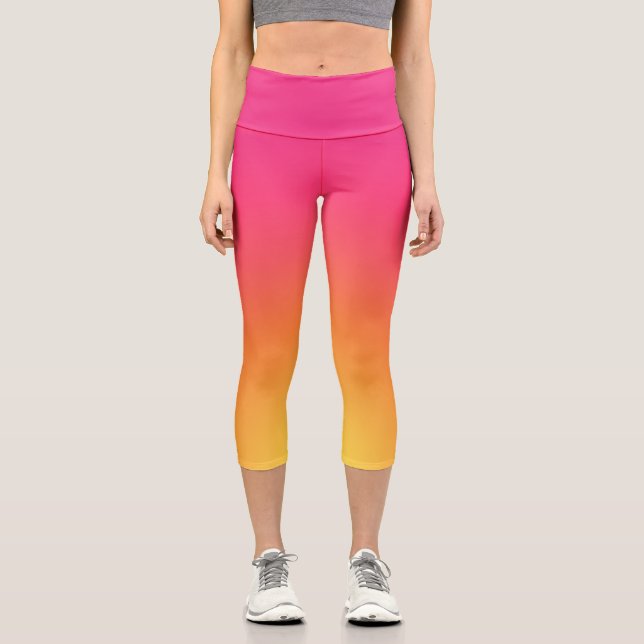 Pink and yellow ombre High Waisted Capris (Front)