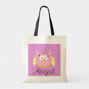 Pink and Yellow Owl On Dots Personalised Tote Bag