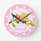 Pink and Yellow Owls Nursery Wall Clock