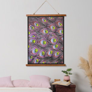 Pink and Yellow Peacock feathers Nature art  Hanging Tapestry