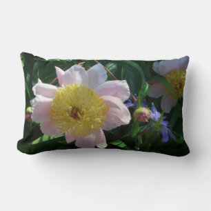 Pink and Yellow Peonies Beautiful Floral Lumbar Cushion