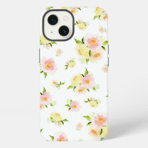 Pink and yellow peony floral watercolor iPhone 13 case