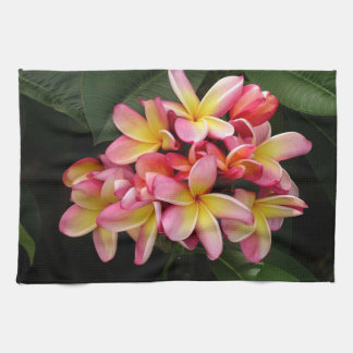 Pink and Yellow Plumeria Flowers Hand Towel