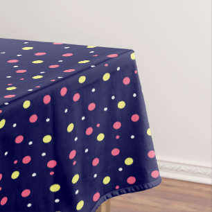 Pink and Yellow Polka Dots on Navy Blue  Tablecloth