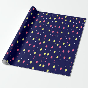Pink and Yellow Polka Dots on Navy Blue Wrapping Paper