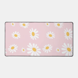 Pink and Yellow Retro Daisy  Desk Mat
