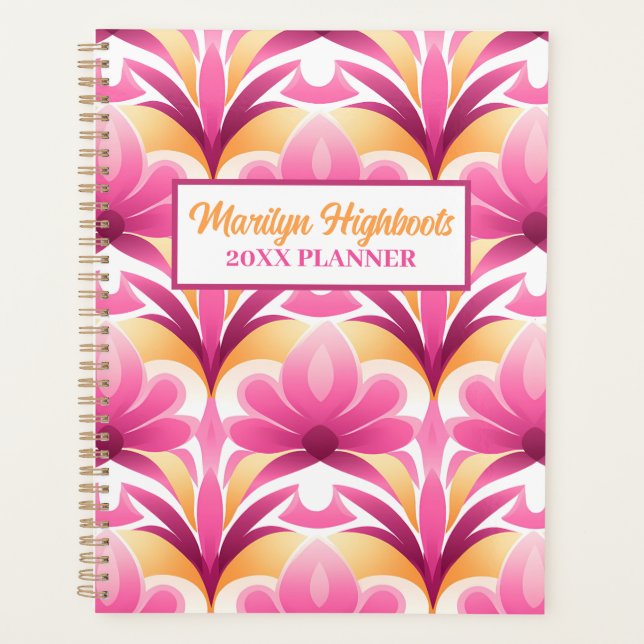 Pink and Yellow Retro Flower Planner (Front)