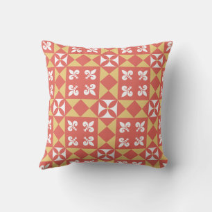 Pink and Yellow Retro Geometric Pattern Cushion