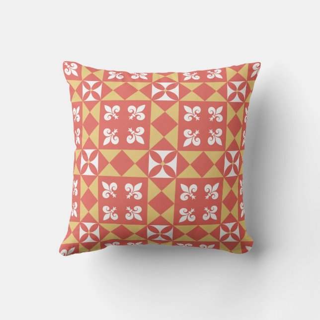 Pink and Yellow Retro Geometric Pattern Cushion (Back)
