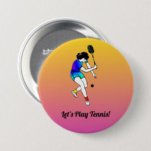 Pink and Yellow Retro Women's Tennis Player 7.5 Cm Round Badge