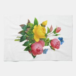 Pink and Yellow Rose Bouquet by Redoute Tea Towel