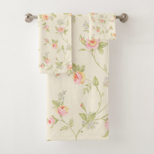 Pink and Yellow Roses Bath Towel Set