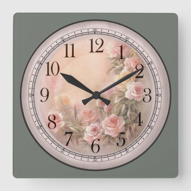 Pink and Yellow Roses Fine Art Square Wall Clock (Front)