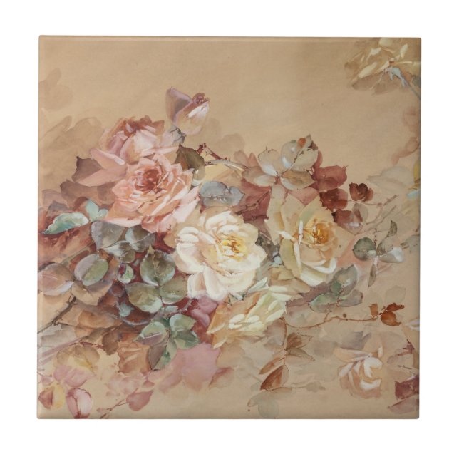 Pink and Yellow Roses – Franz Bischoff Ceramic Tile (Front)