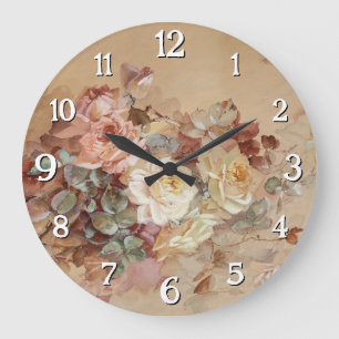Pink and Yellow Roses – Franz Bischoff Large Clock