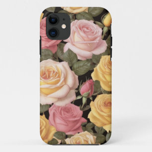 Pink and yellow roses pattern iPhone 11 case