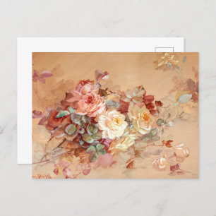 Pink and yellow roses  postcard