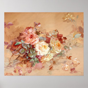 Pink and yellow roses poster
