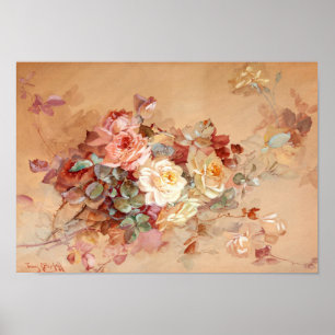 Pink and yellow roses poster