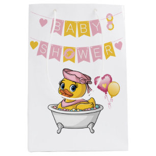 Pink and Yellow Rubber Duck Girl Baby Shower Medium Gift Bag