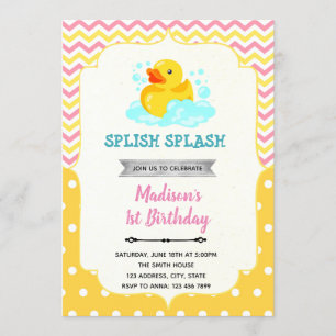 Pink and yellow rubber duck invitation