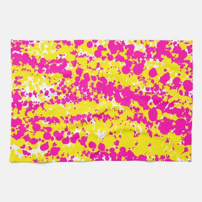 Pink and yellow spatter pattern tea towel (Horizontal)