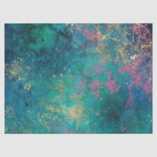 Pink and Yellow Splatter on Green Decoupage Tissue Paper