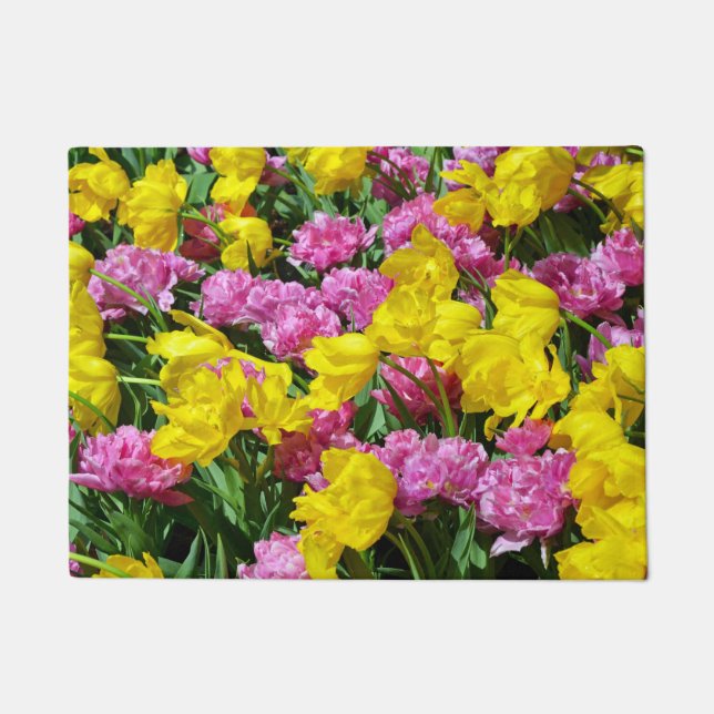Pink and yellow spring tulips doormat (Front)