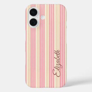 Pink and Yellow Striped iPhone 16 Case