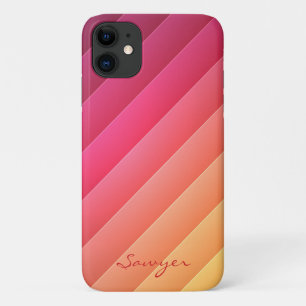 Pink and Yellow Striped iPhone 11 Case