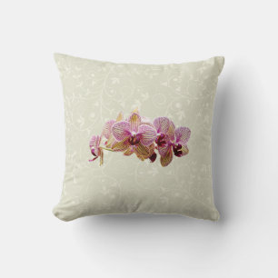 Pink and Yellow Striped Orchids Cushion