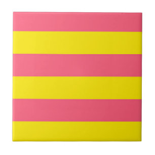 Pink and Yellow Stripes Design Ceramic Tile