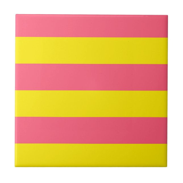 Pink and Yellow Stripes Design Ceramic Tile (Front)