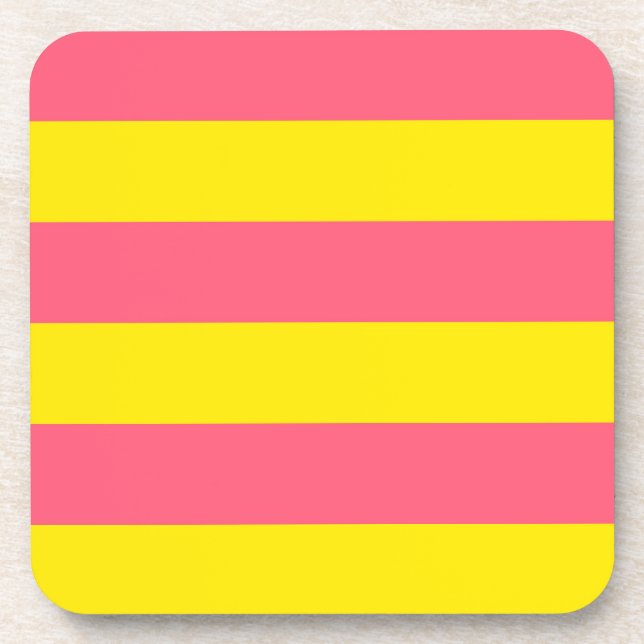 Pink and Yellow Stripes Design Coaster (Front)