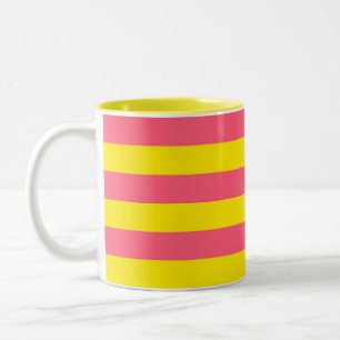 Pink and Yellow Stripes Design Two-Tone Coffee Mug