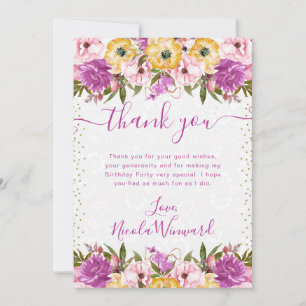Pink and Yellow Summer Flowers Birthday Thank You Card