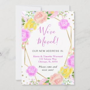 Pink and Yellow Summer flowers Frame We've Moved Announcement