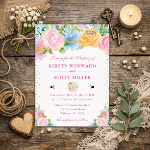 Pink and Yellow Summer Flowers Wedding Invitation