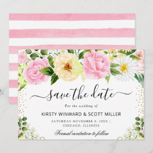 Pink and Yellow Summer Flowers Wedding Save The Date