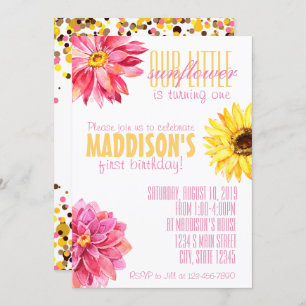 Pink and Yellow Sunflower birthday Invitation