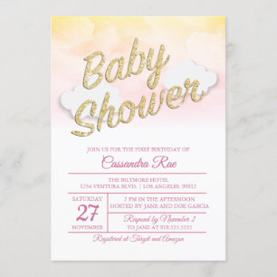 Pink and Yellow Sunset Baby Shower Invitation