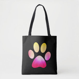 Pink and Yellow Tie Dye Paw Print Tote Bag