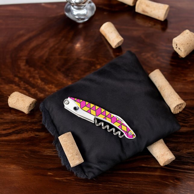 Pink and Yellow Triangles Pattern Corkscrew (Corkscrew Bottle Opener)