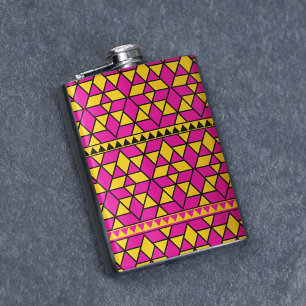 Pink and Yellow Triangles Pattern Hip Flask